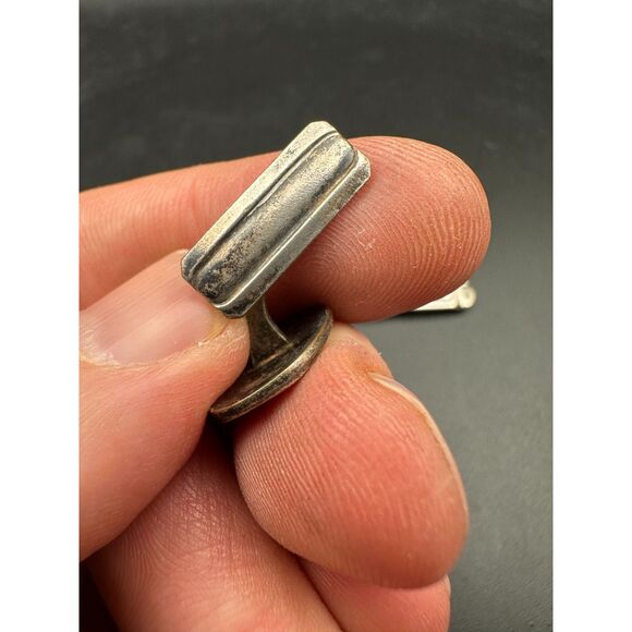 Vintage Mod Cufflinks and Tie Bar - Sterling Silver - 1960s - Picture 2 of 7